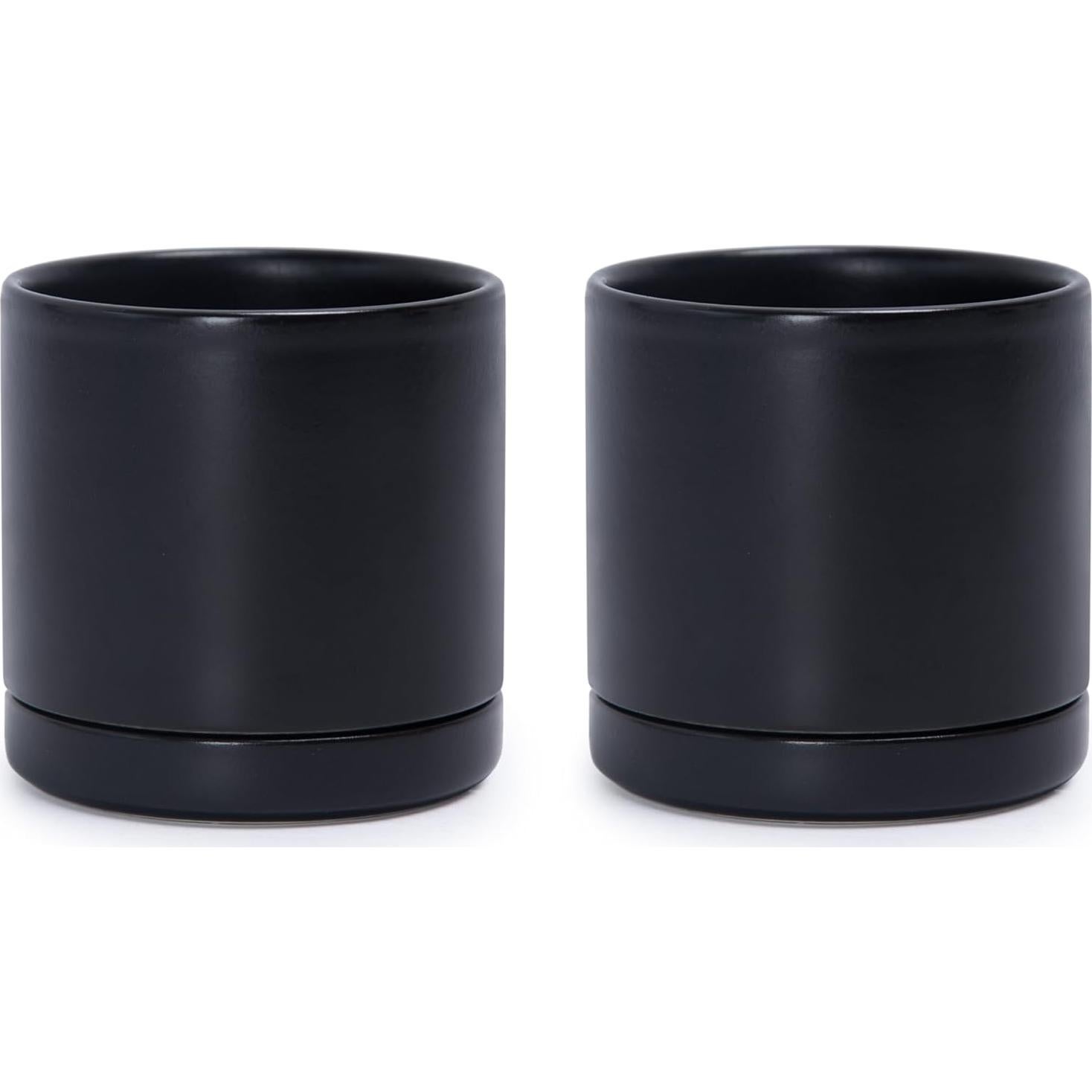 Juego de 2 macetas D'vine Dev cerámica 7.6 cm negro con drenaje