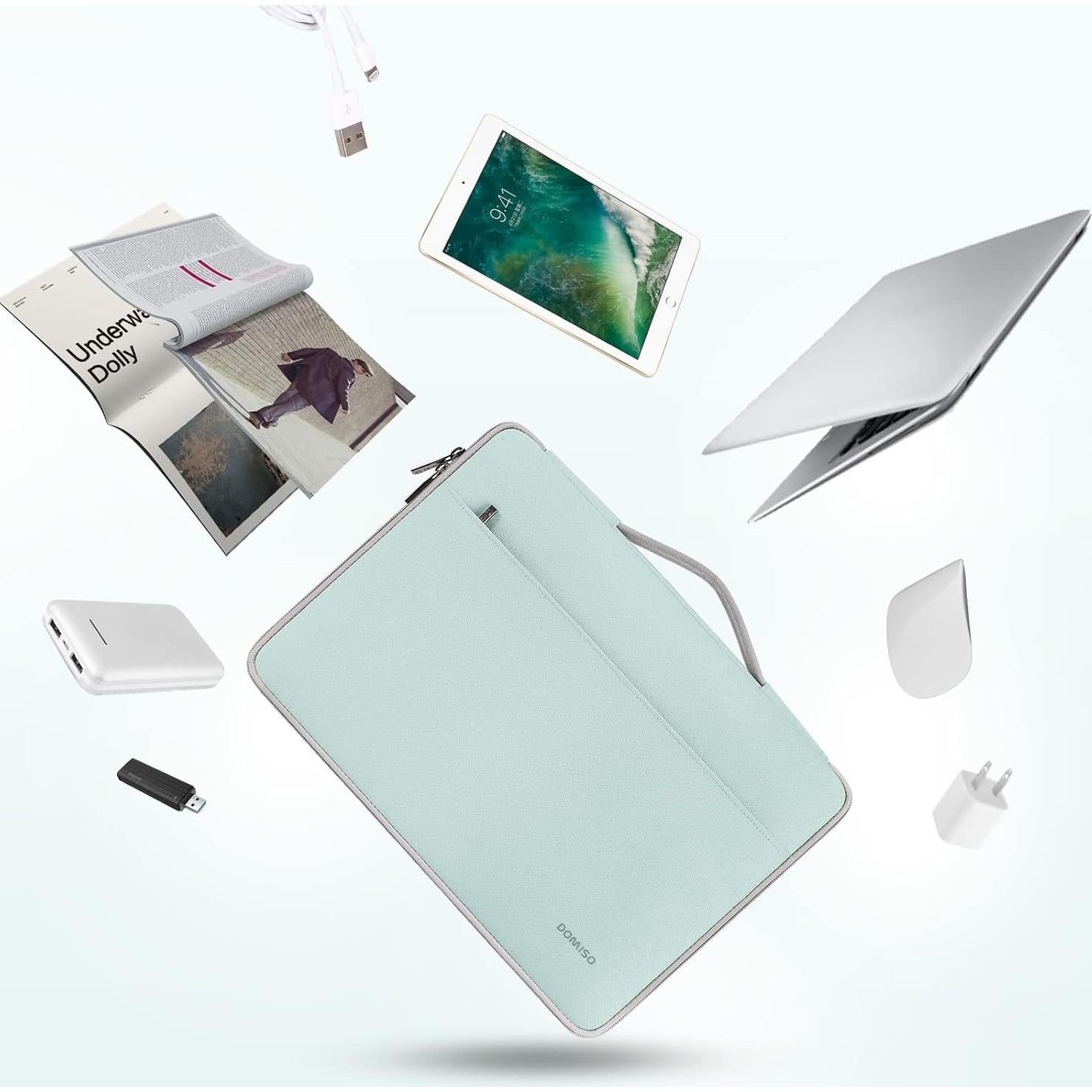 DOMISO 10.1 inch Tablet Case with Handle Water-Resistant Protective Carrying Bag for 10.5" 10.9" iPad Air / 10.2" iPad / 10.5" 11" iPad Pro/Surface Go 2 3/Lenovo Ideapad D330,Mint Green