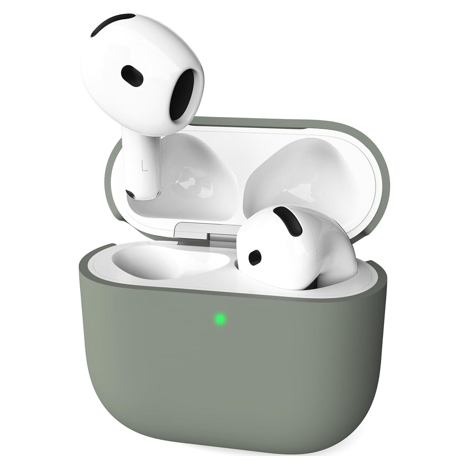 Funda de Silicona Veirrw para AirPods 4 - Gris Claro, Ligera y Protectora