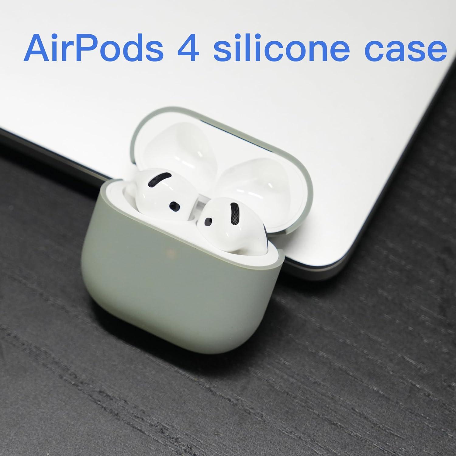 Funda de Silicona Veirrw para AirPods 4 - Gris Claro, Ligera y Protectora