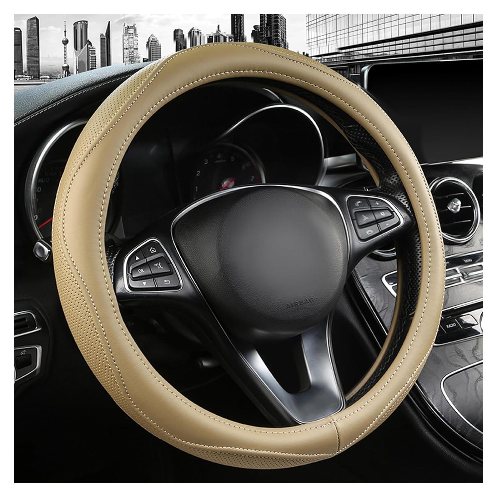 Cubierta de Volante de Cuero Beige PJBTYZ 14.5-15" Universal