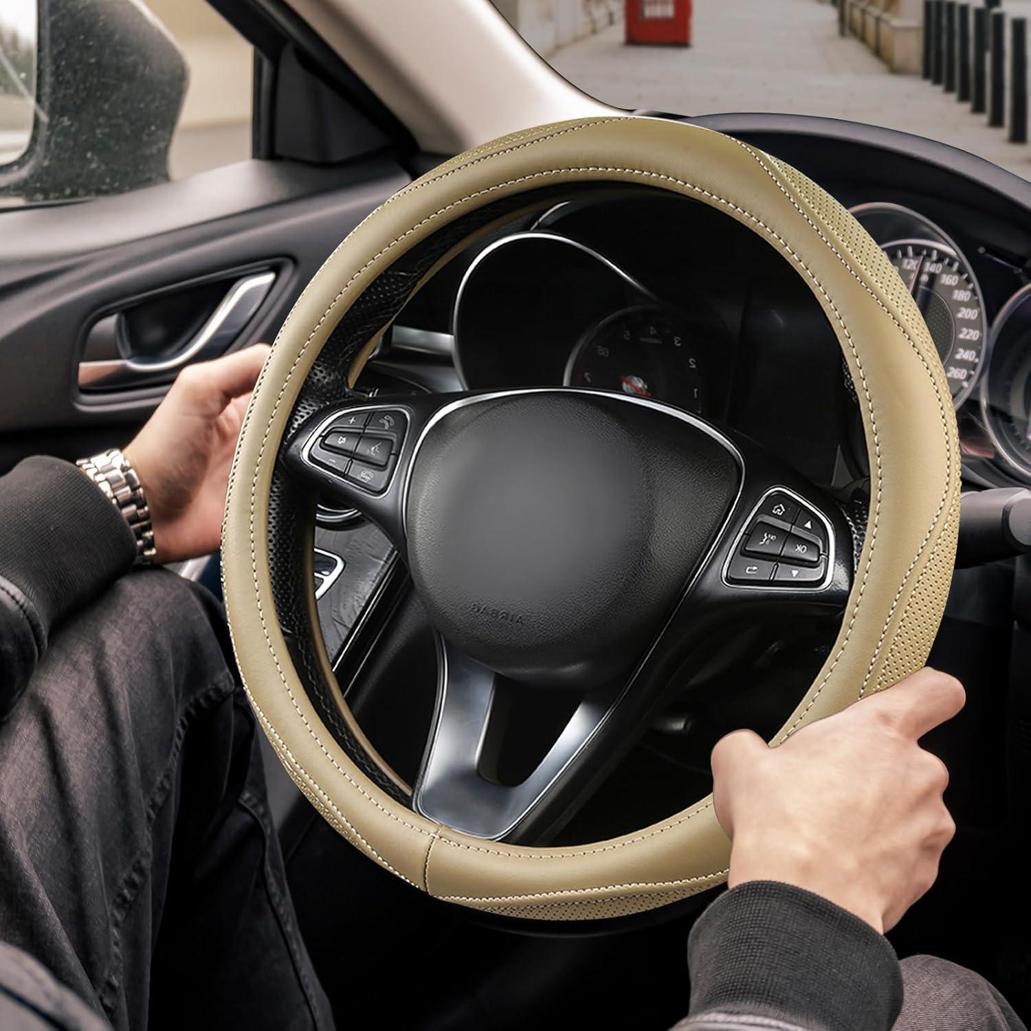 Cubierta de Volante de Cuero Beige PJBTYZ 14.5-15" Universal