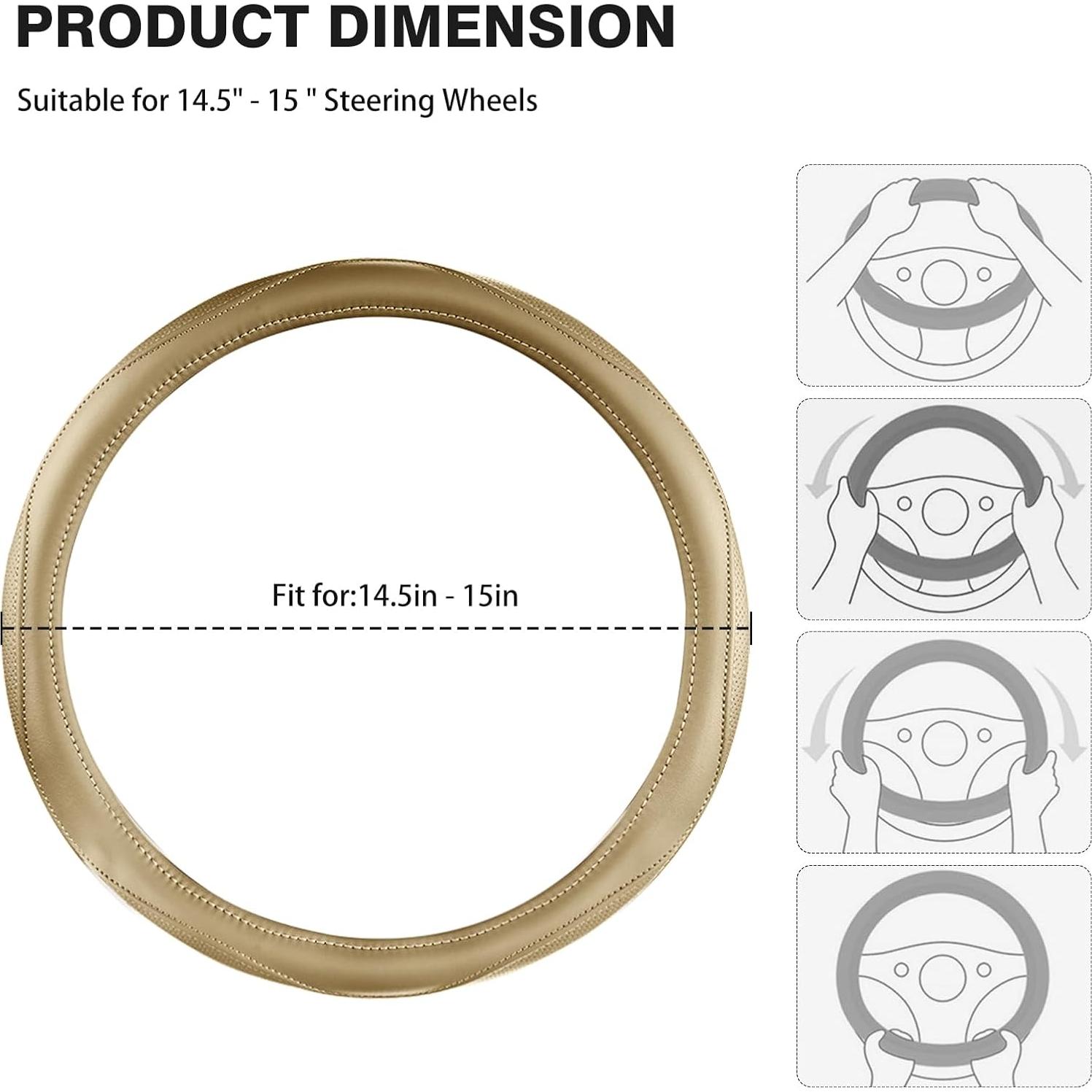 Cubierta de Volante de Cuero Beige PJBTYZ 14.5-15" Universal