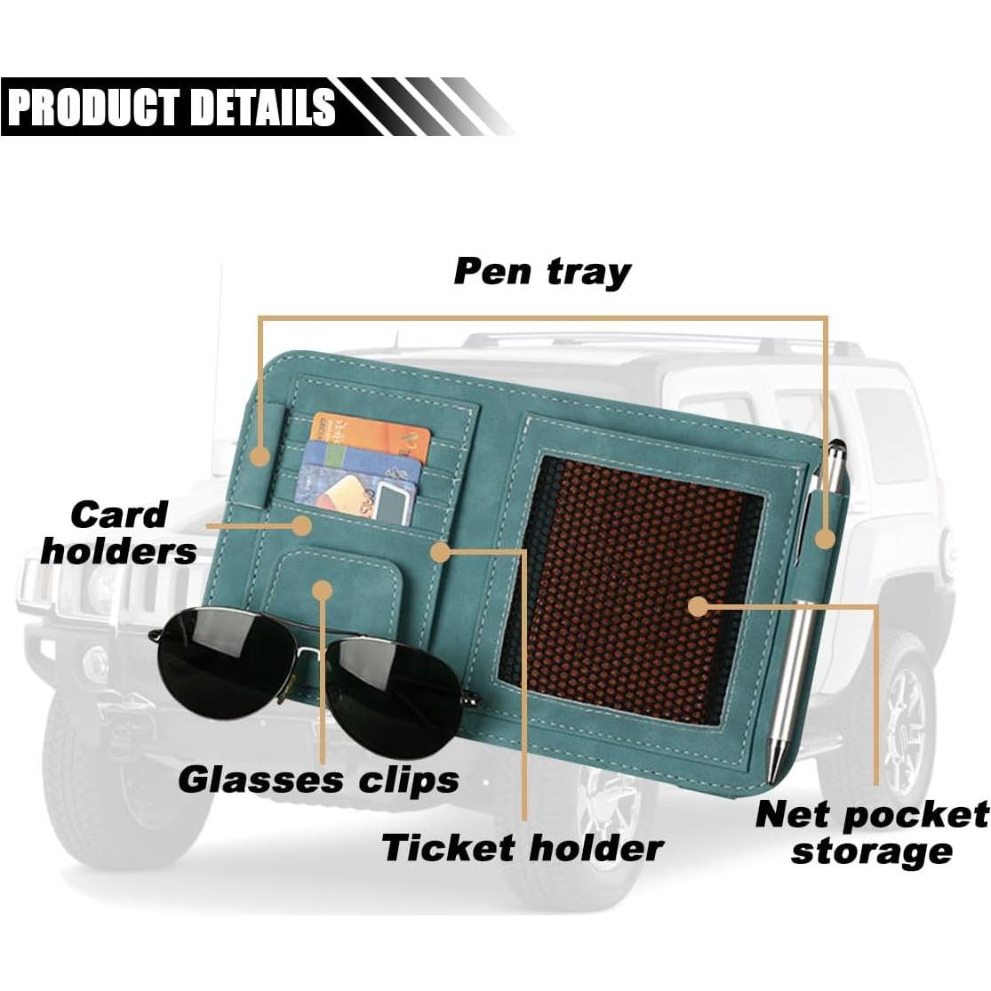 Organizador de Visera de Coche SMILFUY Cuero Verde 26.5x15.5cm