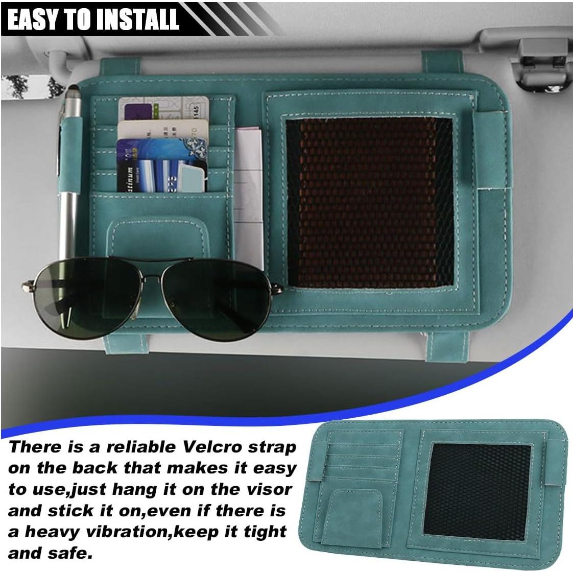 Organizador de Visera de Coche SMILFUY Cuero Verde 26.5x15.5cm