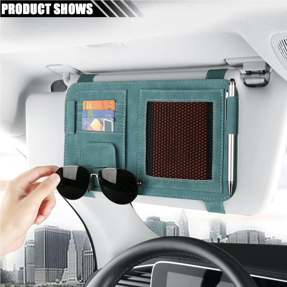 Organizador de Visera de Coche SMILFUY Cuero Verde 26.5x15.5cm