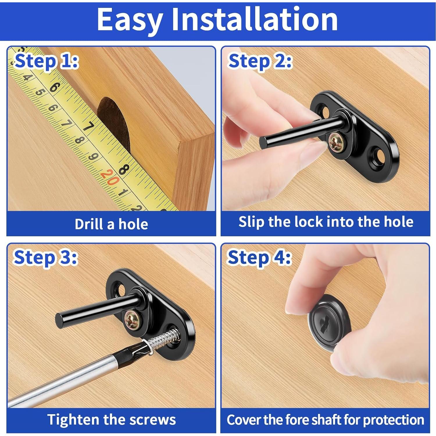 Cerradura de Cajón TBWHL con Llaves - 4 Pcs, 16mm, Negro