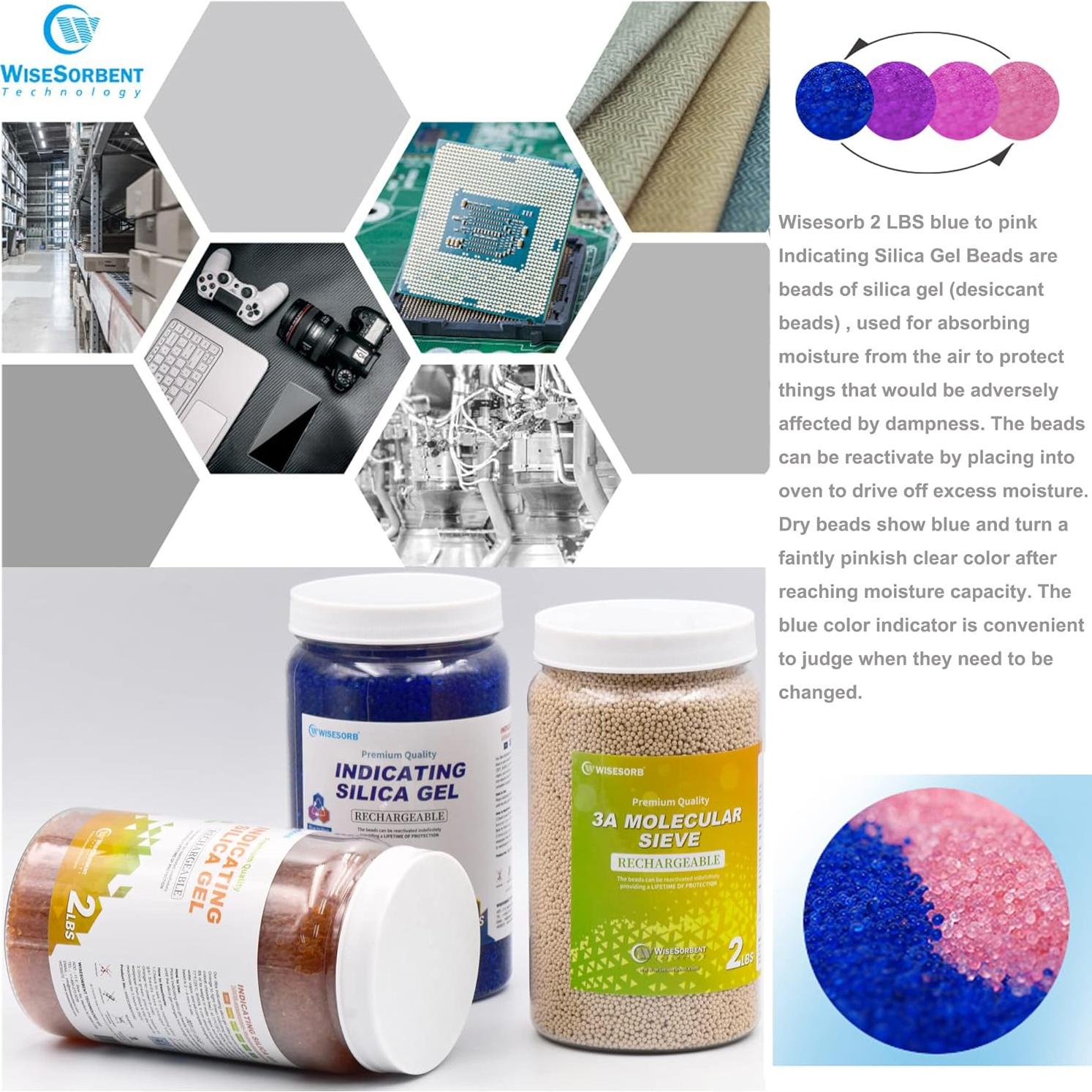 Perlas de Gel de Sílice Wisesorb 2 LBS Indicadoras Azul a Rosa