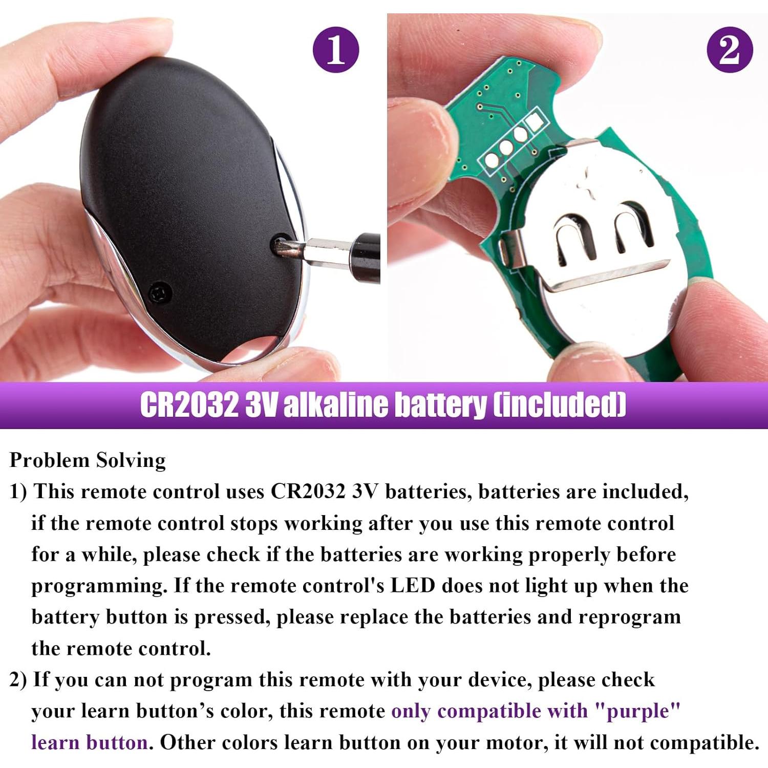 Control Remoto de Puerta de Garaje Lawoho 371LM Morado 315MHz (2 Piezas)