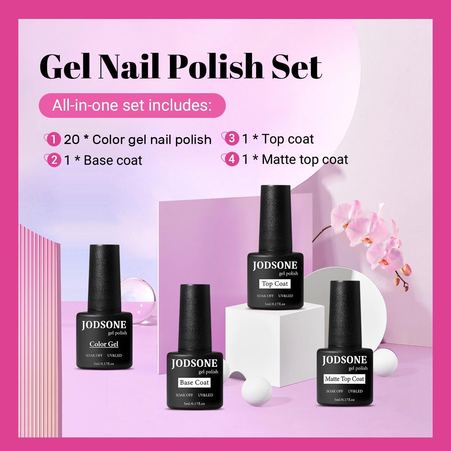 Set de Esmalte en Gel JODSONE 23 Piezas Color Rojo Rosa
