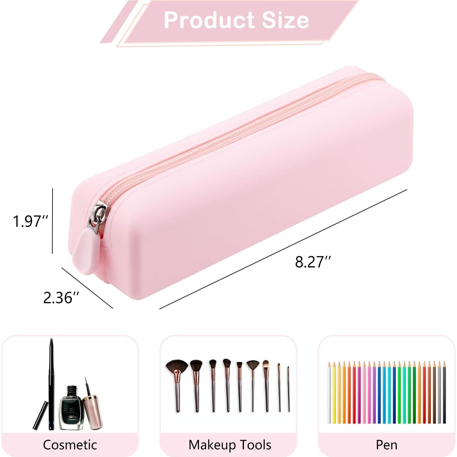 Estuche de maquillaje de silicona portátil 21x6x5 cm Rosa claro