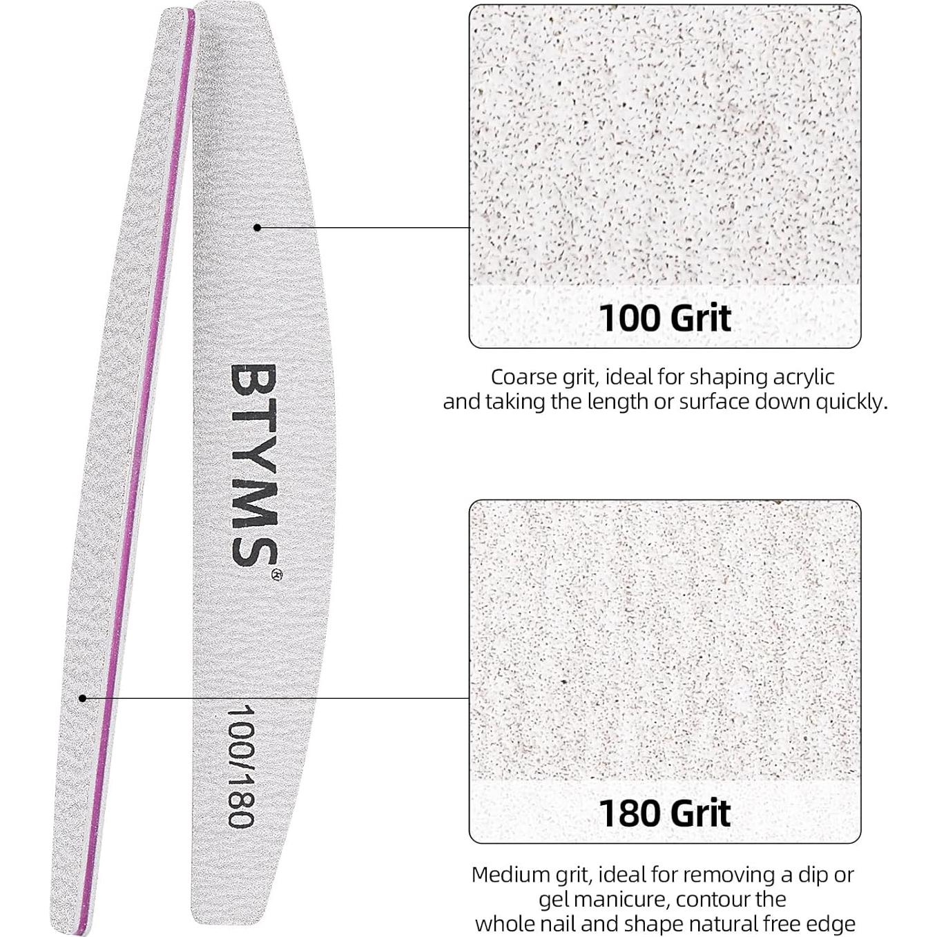 Limas de Uñas 10Pcs BTYMS 100/180 Grano Doble Cara