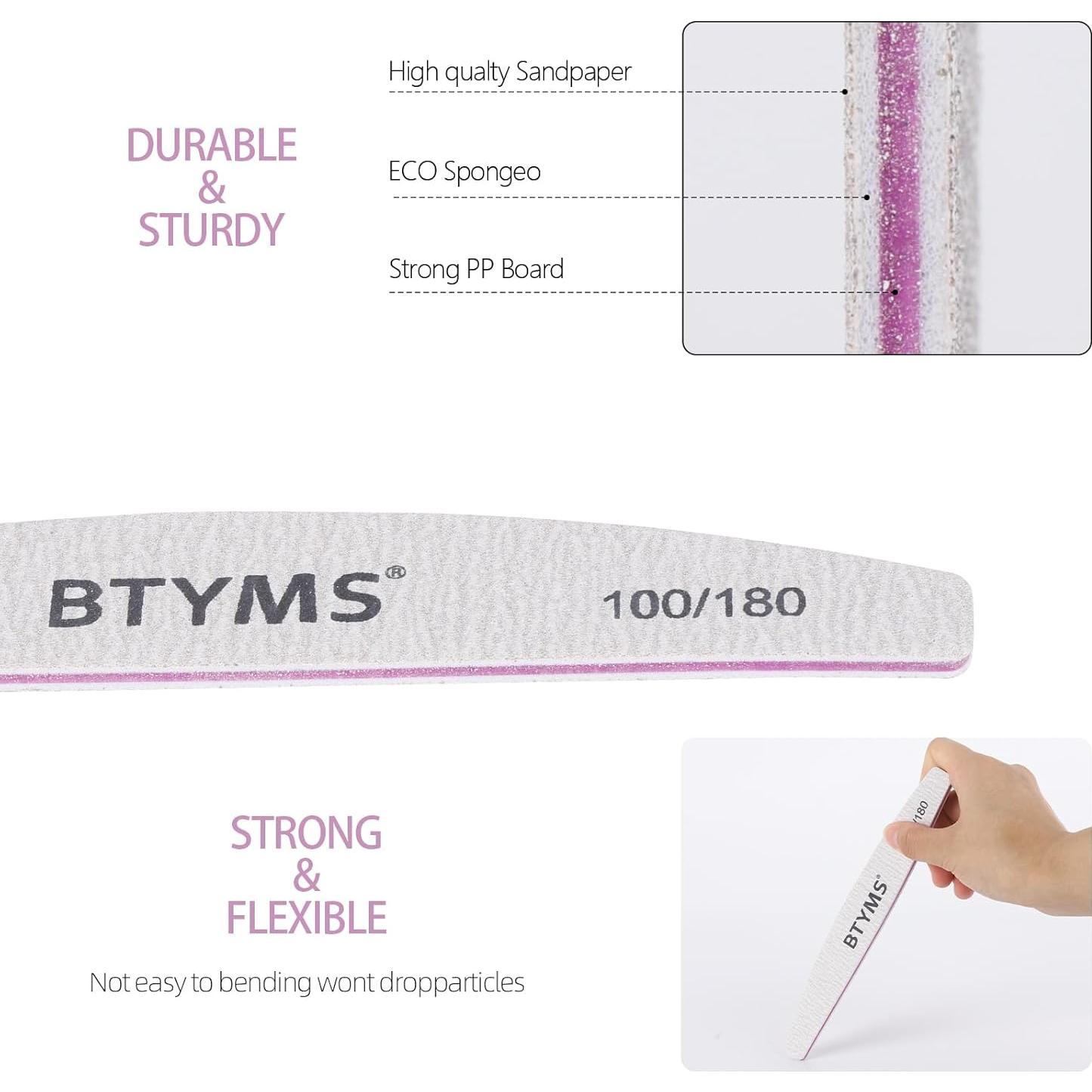 Limas de Uñas 10Pcs BTYMS 100/180 Grano Doble Cara