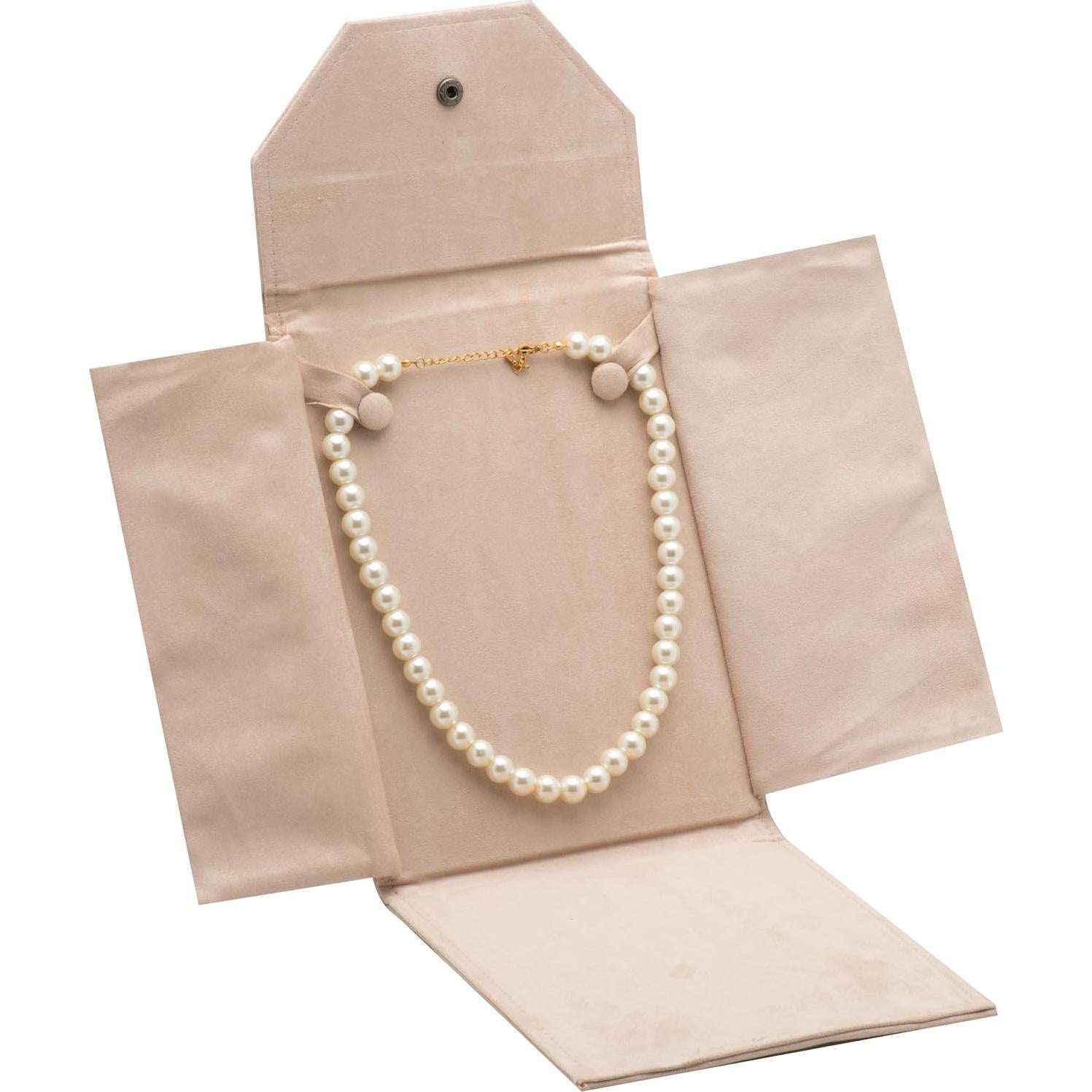 Caja de Joyería COWFEX de Terciopelo Beige para Collares