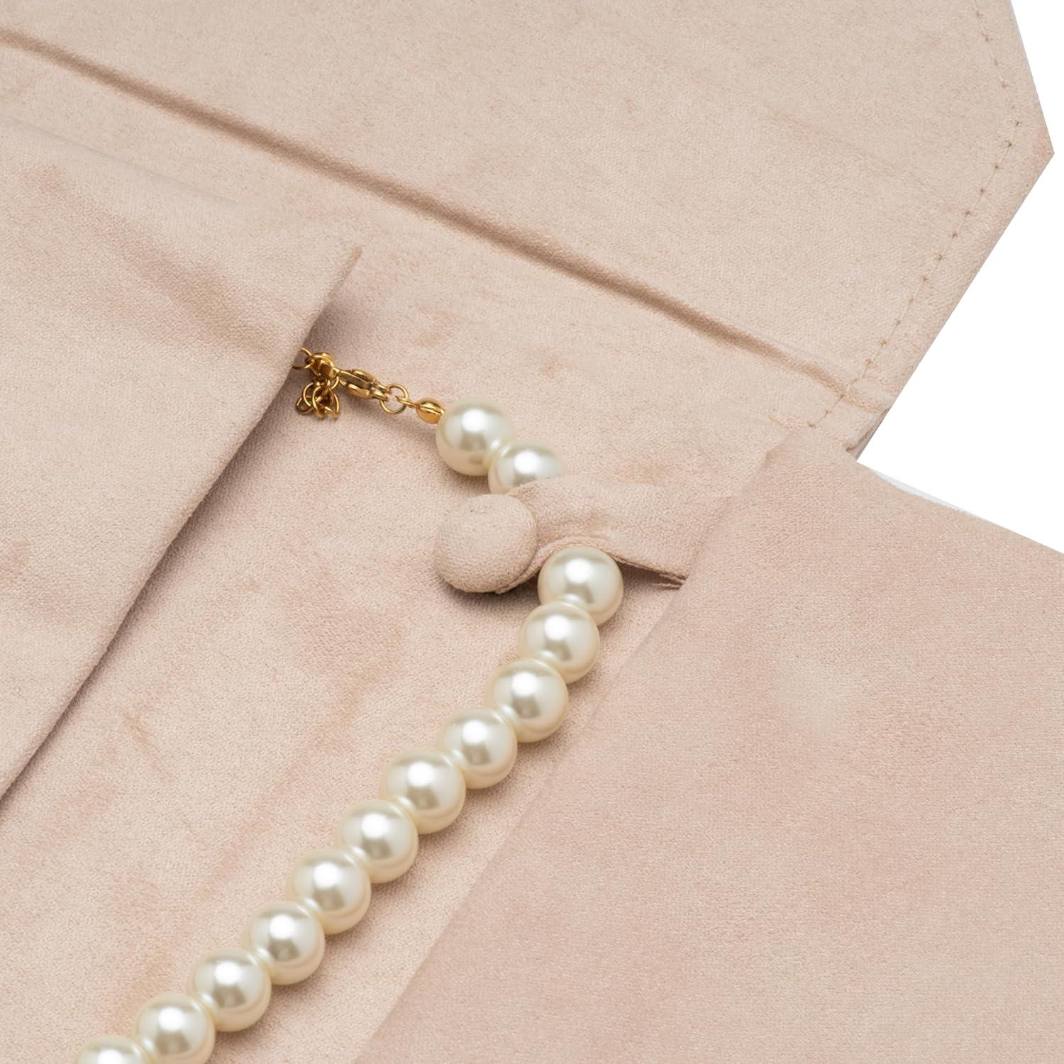 Caja de Joyería COWFEX de Terciopelo Beige para Collares