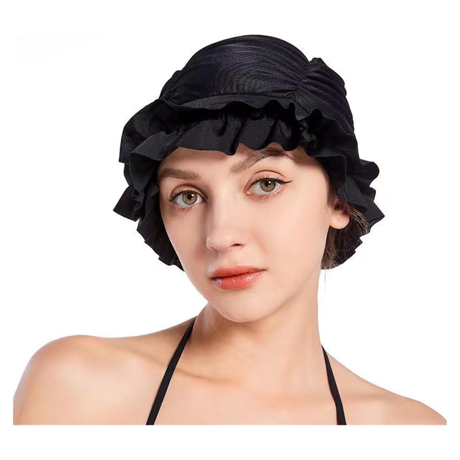 Gorro de Natación WUFCIYBO para Mujeres Adultas - Negro, Talla Única