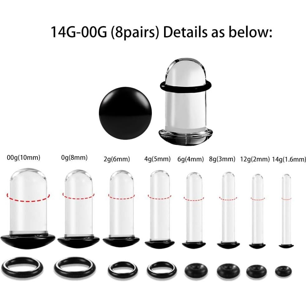Kit de Estiramiento de Orejas de Vidrio 14G-00G 8 Pares