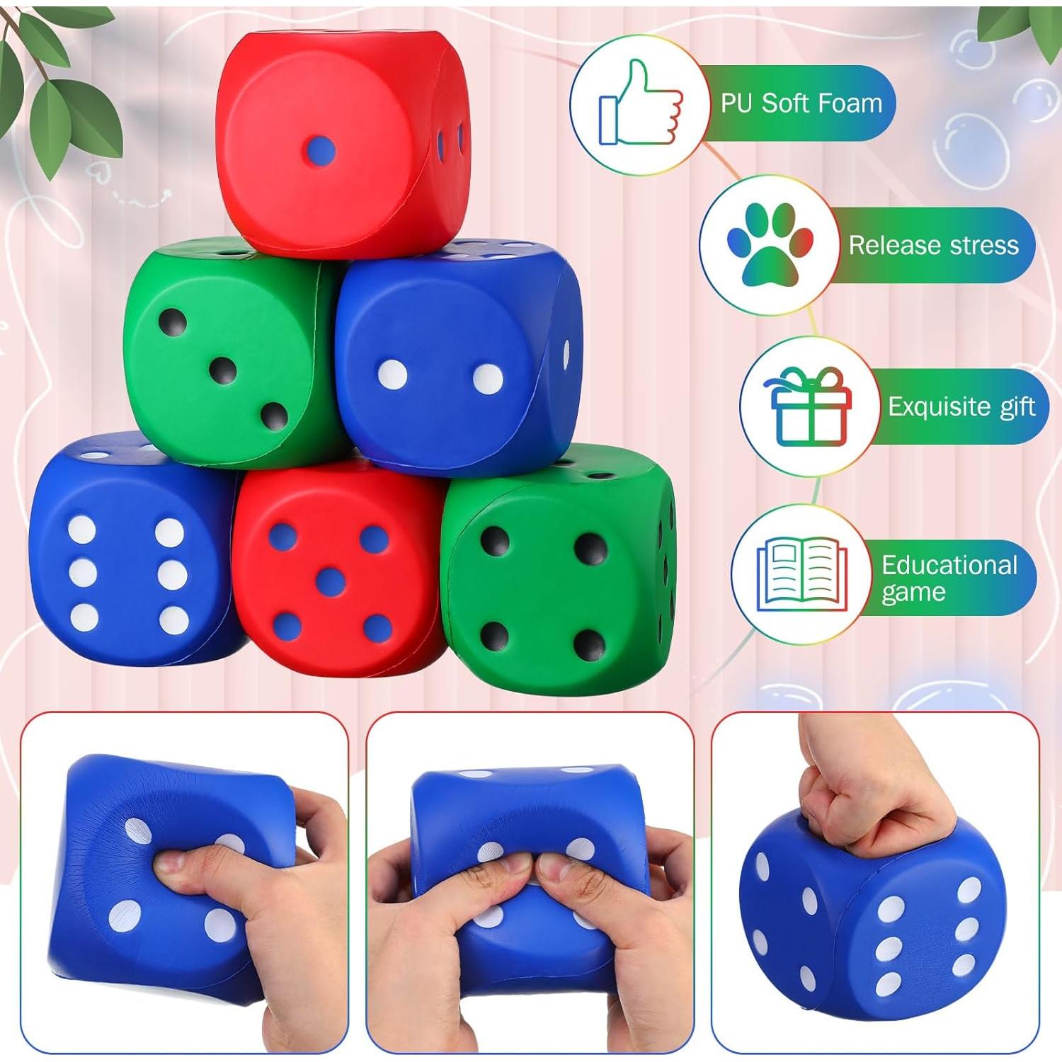 6 Dados de Espuma Jumbo Coloridos 10 cm para Alivio de Estrés