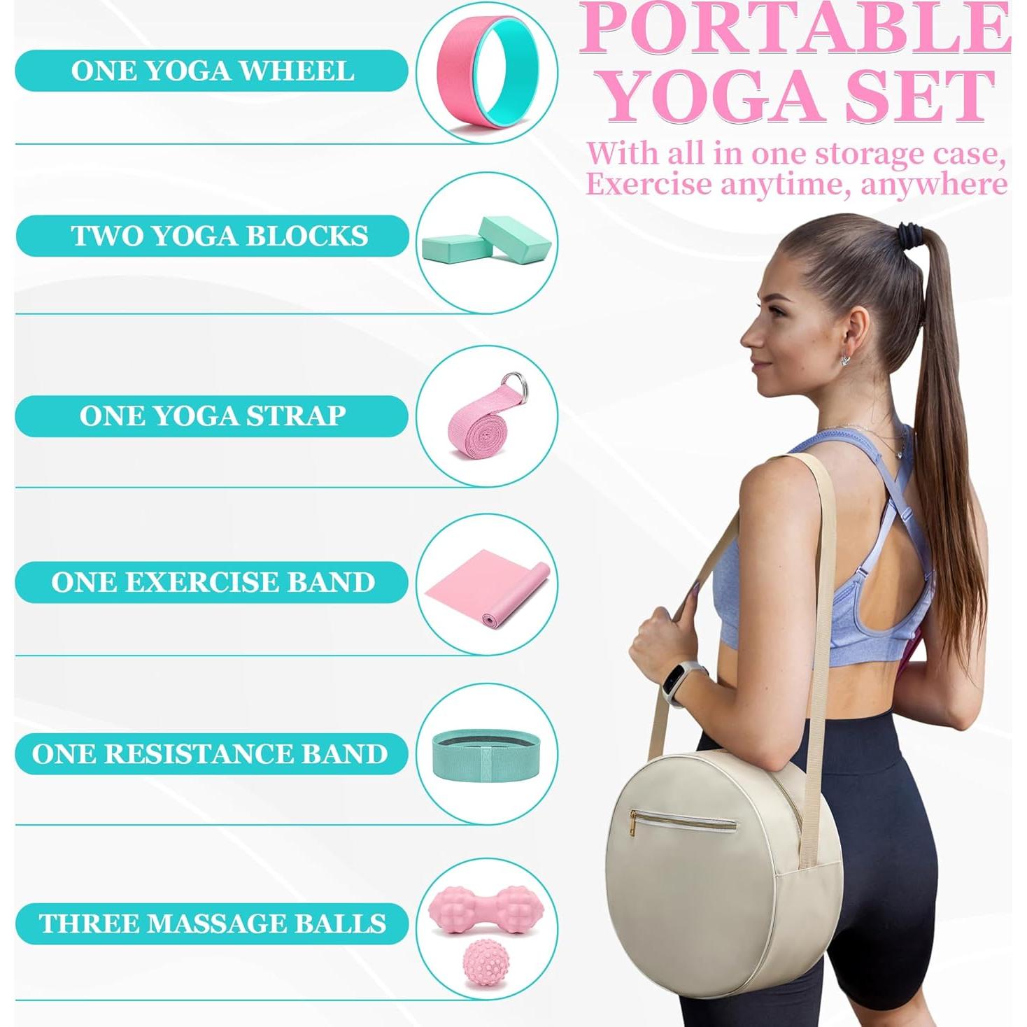 Juego de Rueda de Yoga HNCTINNO con Rodillo y Bloques