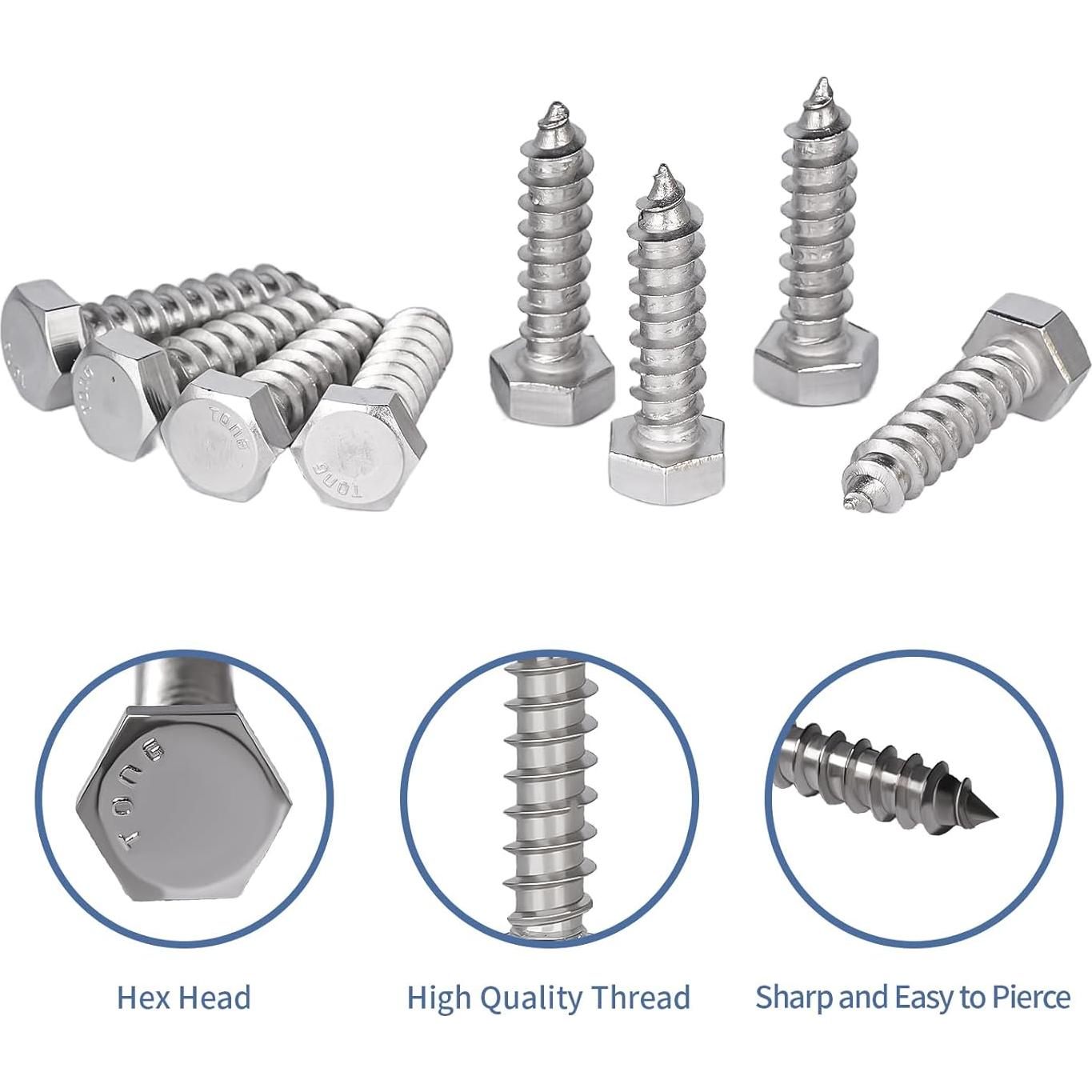 Tornillos de Cabeza Hexagonal GOOBETTER 10 mm x 38 mm - Acero Inoxidable 304 - Paquete de 50