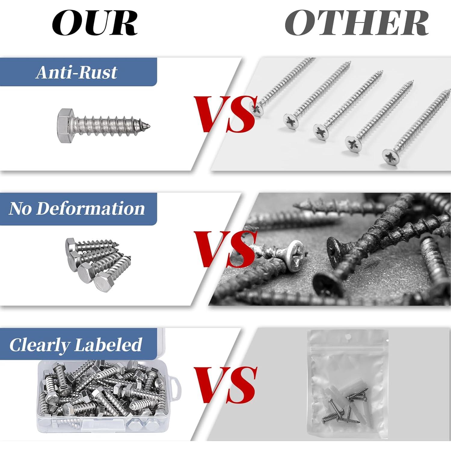 Tornillos de Cabeza Hexagonal GOOBETTER 10 mm x 38 mm - Acero Inoxidable 304 - Paquete de 50