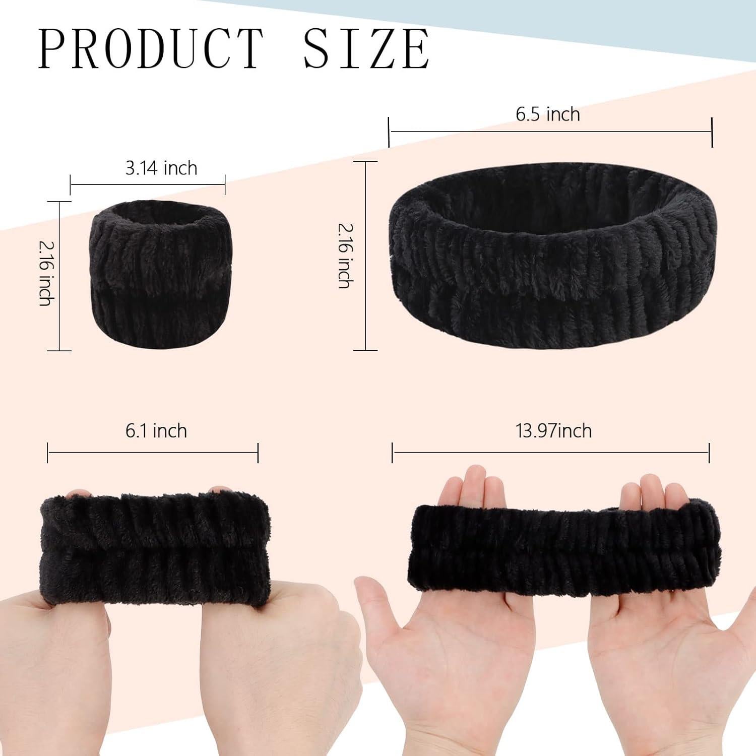 Set de Spa YARIEW - 3 Diademas y 6 Muñequera de Toalla Negro