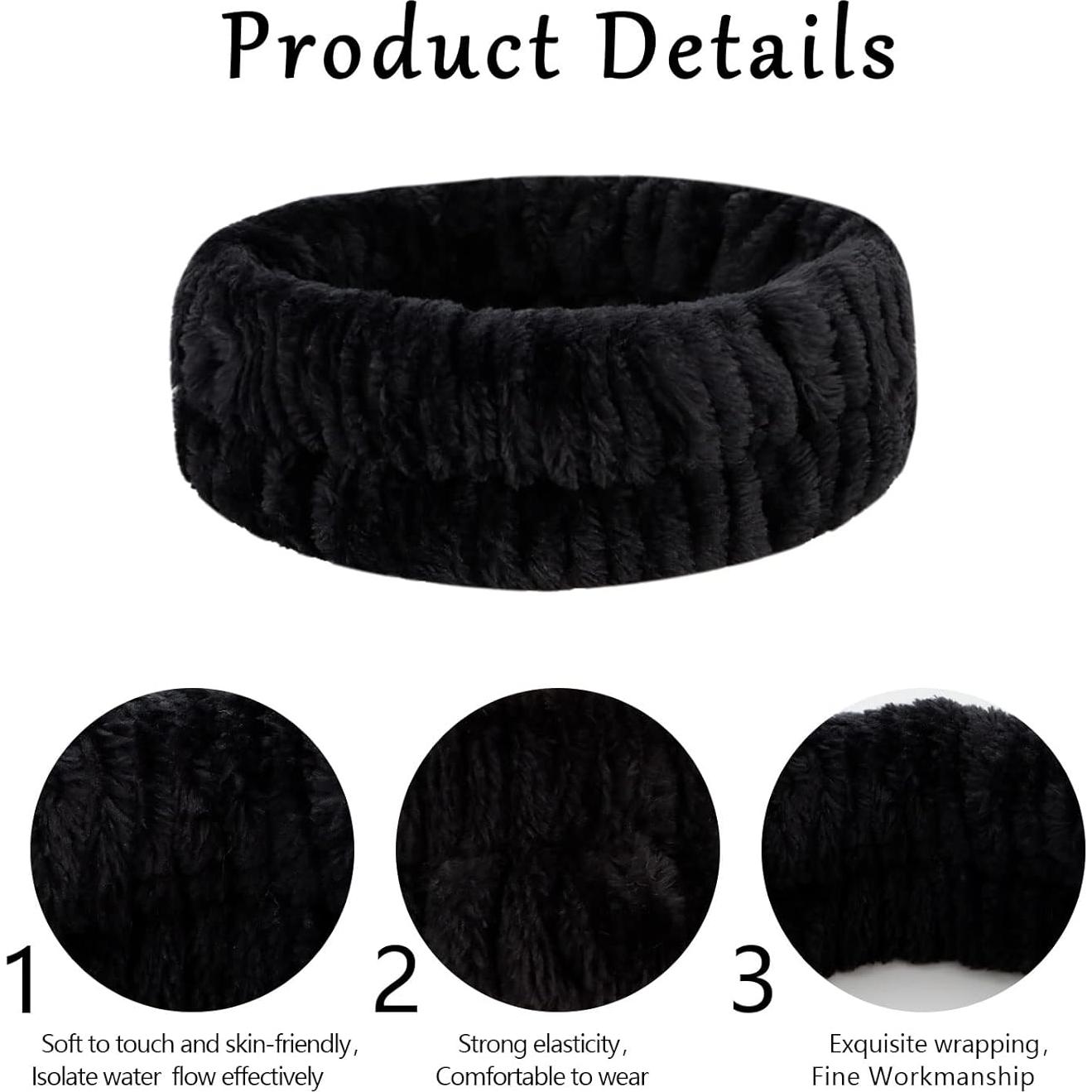 Set de Spa YARIEW - 3 Diademas y 6 Muñequera de Toalla Negro