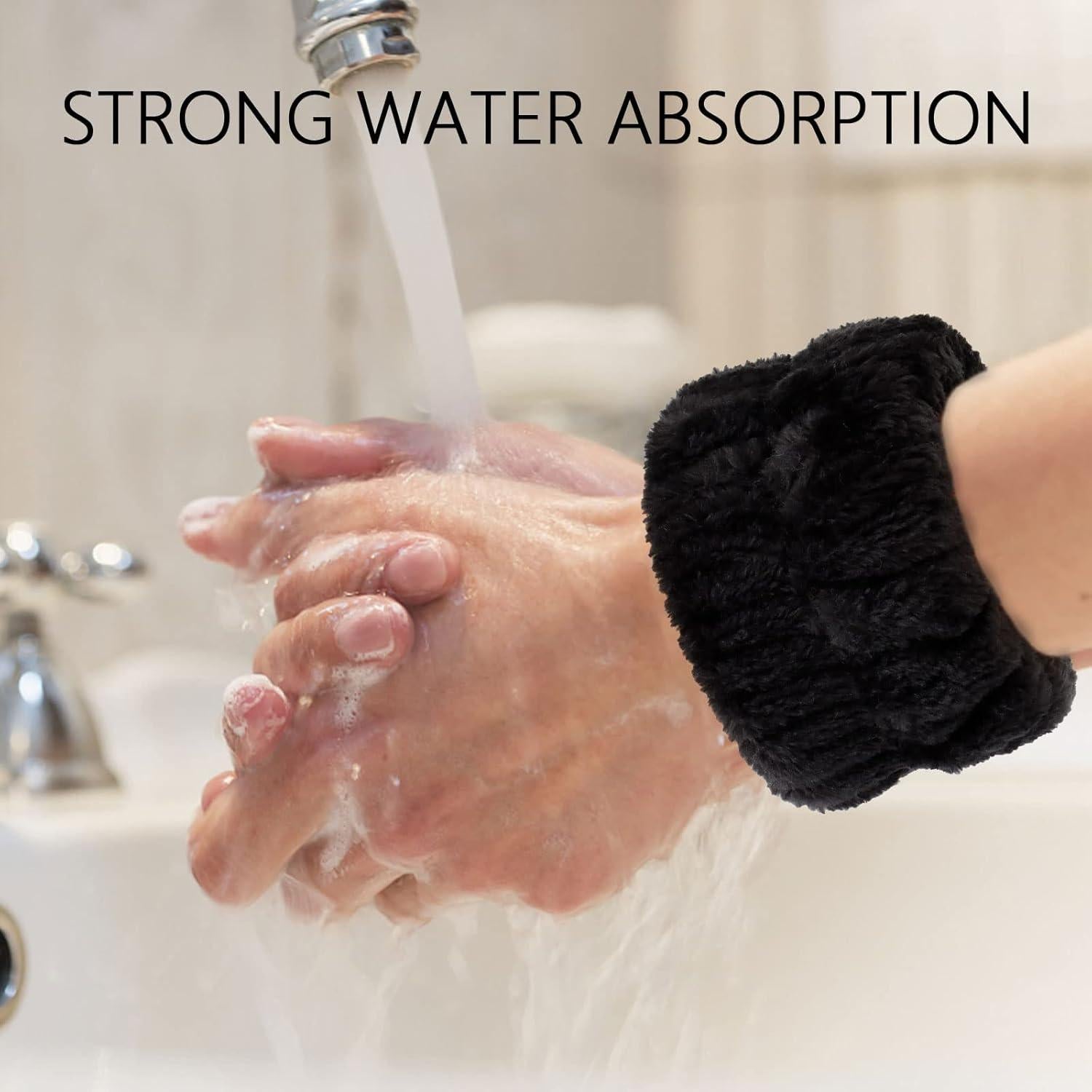 Set de Spa YARIEW - 3 Diademas y 6 Muñequera de Toalla Negro