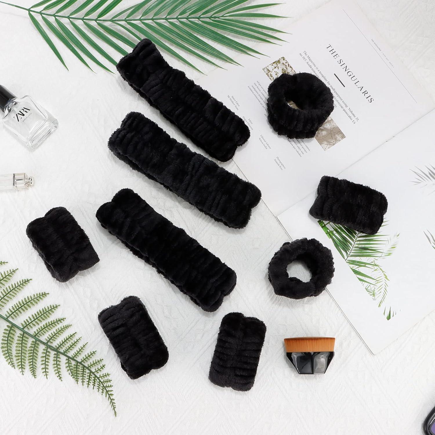 Set de Spa YARIEW - 3 Diademas y 6 Muñequera de Toalla Negro