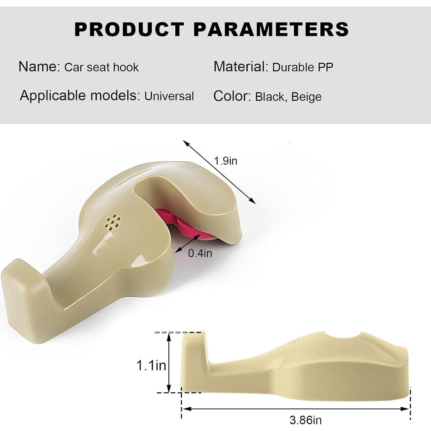 2 PCS Car Back Seat Headrest Hanger, Vehicle Seat Back Storage Organizer Hanger Holder Hook, Universal Headrest Hidden Hook for Bag Purse Cloth Grocery, Car Accessories (Beige)