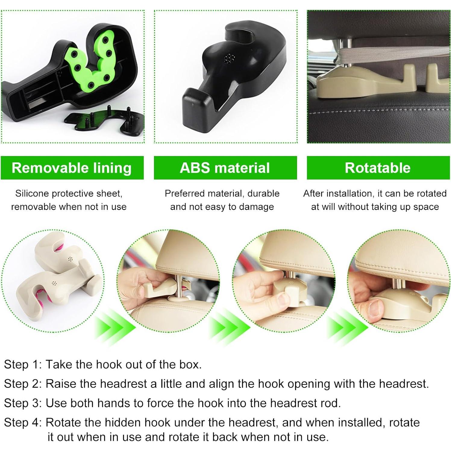 2 PCS Car Back Seat Headrest Hanger, Vehicle Seat Back Storage Organizer Hanger Holder Hook, Universal Headrest Hidden Hook for Bag Purse Cloth Grocery, Car Accessories (Beige)