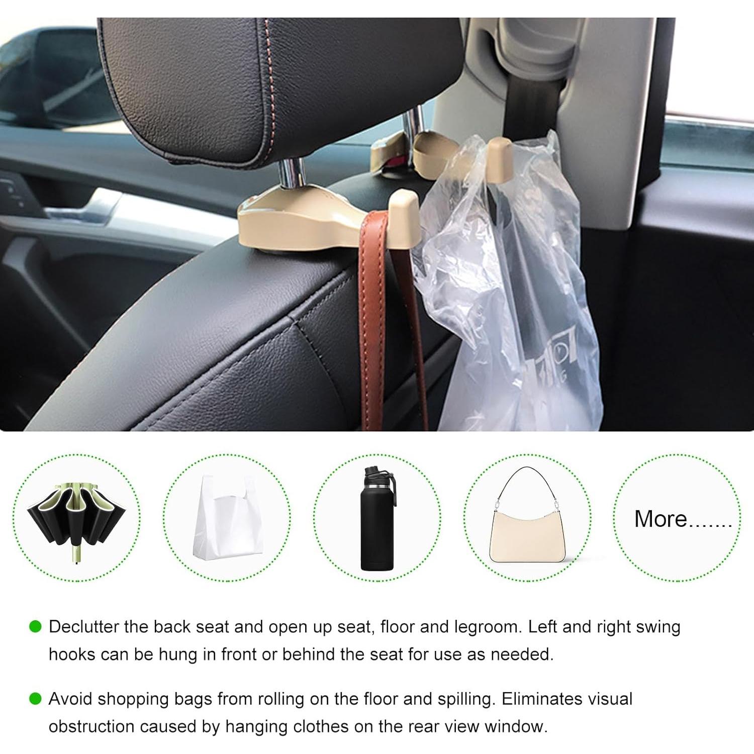 2 PCS Car Back Seat Headrest Hanger, Vehicle Seat Back Storage Organizer Hanger Holder Hook, Universal Headrest Hidden Hook for Bag Purse Cloth Grocery, Car Accessories (Beige)
