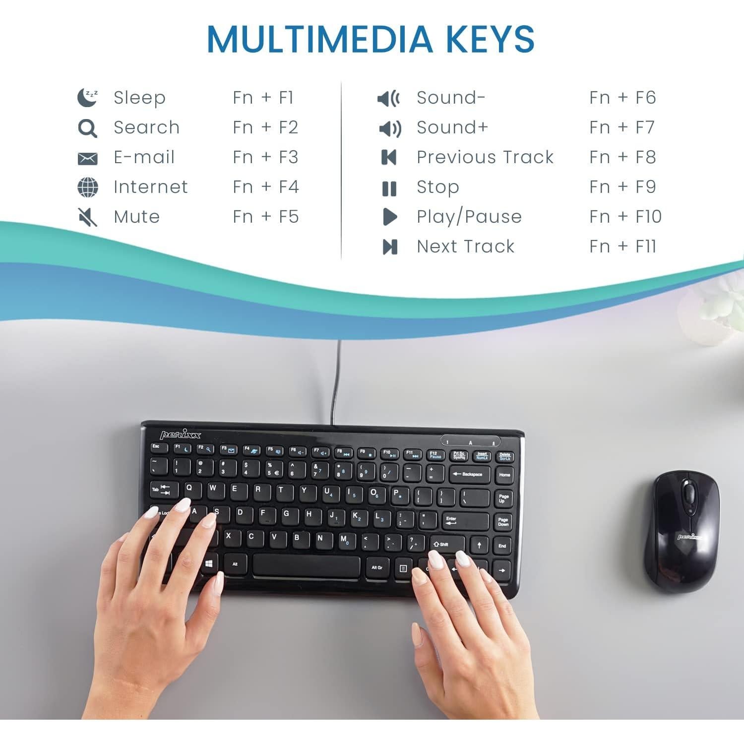 Teclado Mini USB Perixx PERIBOARD-407B Negro Chiclet