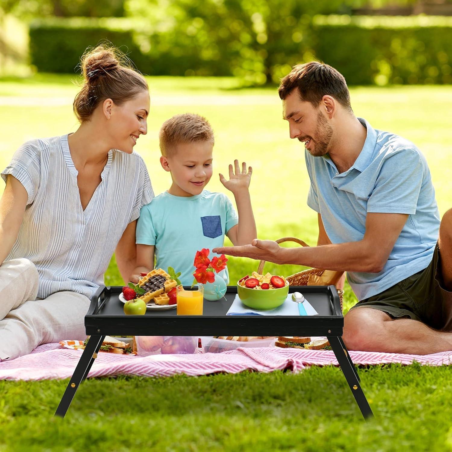 Bandeja de desayuno ajustable Mayyol de bambú negra 63.8x30.5 cm