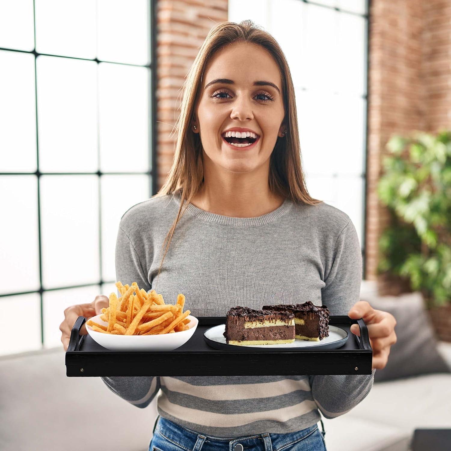 Bandeja de desayuno ajustable Mayyol de bambú negra 63.8x30.5 cm