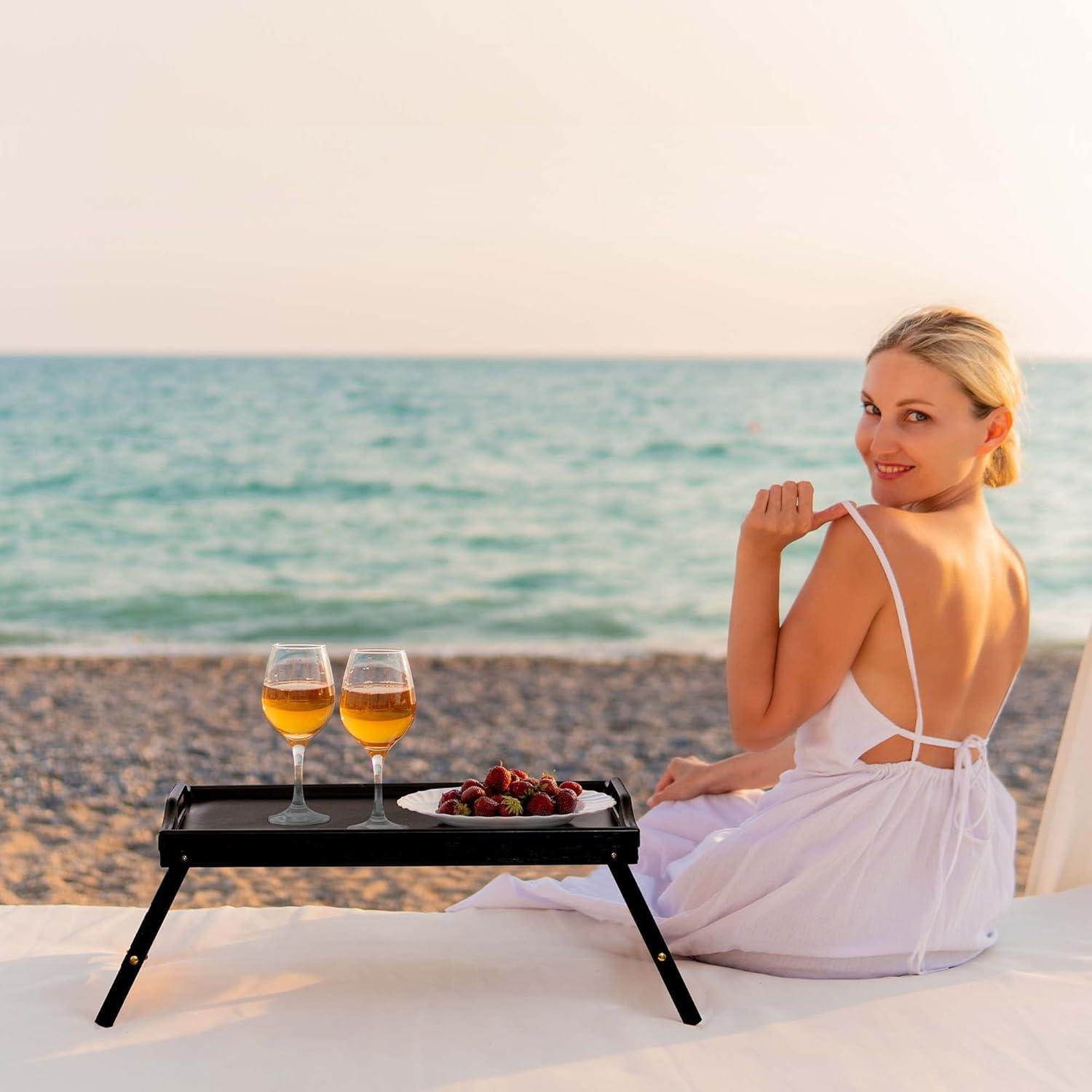 Bandeja de desayuno ajustable Mayyol de bambú negra 63.8x30.5 cm