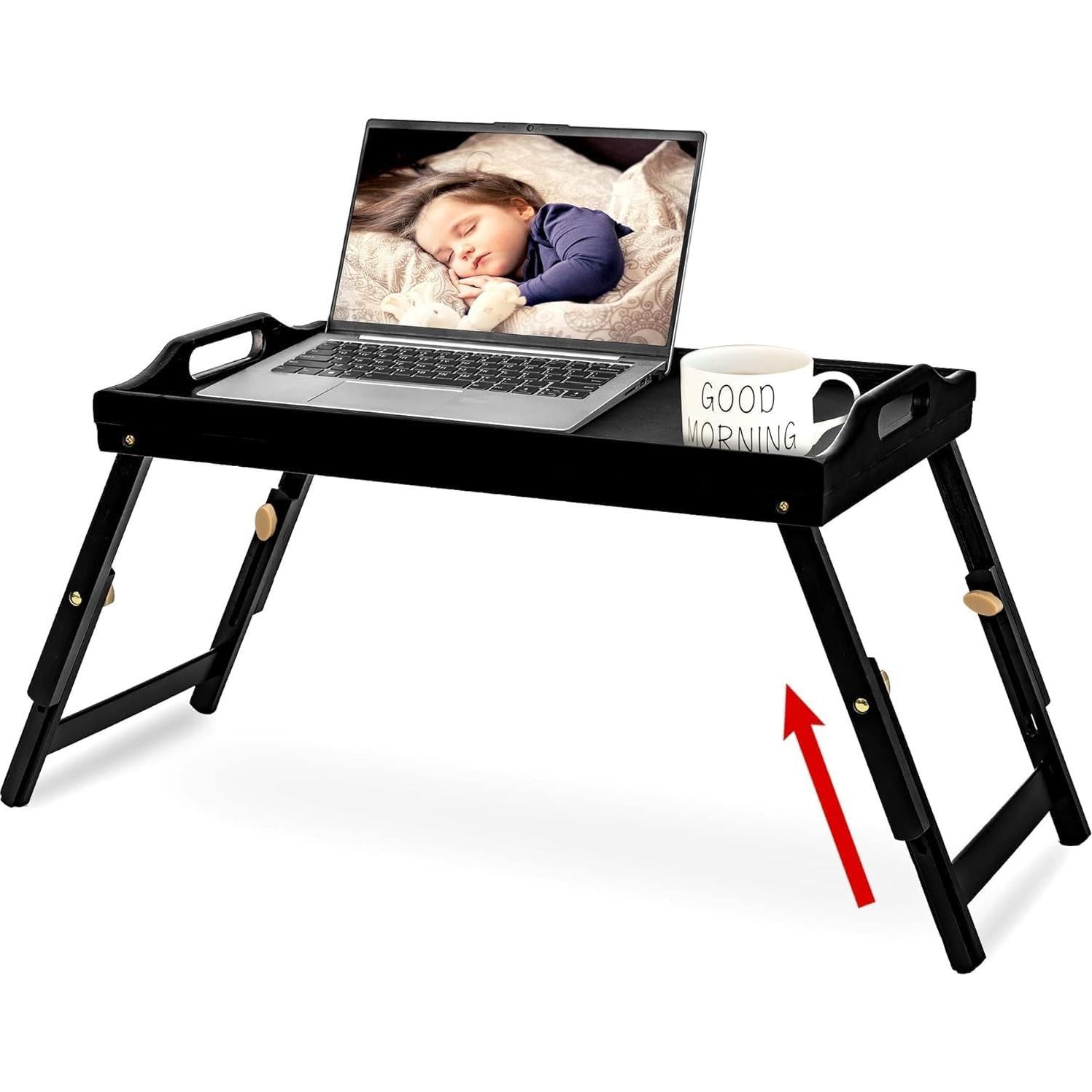 Bandeja de desayuno ajustable Mayyol de bambú negra 63.8x30.5 cm