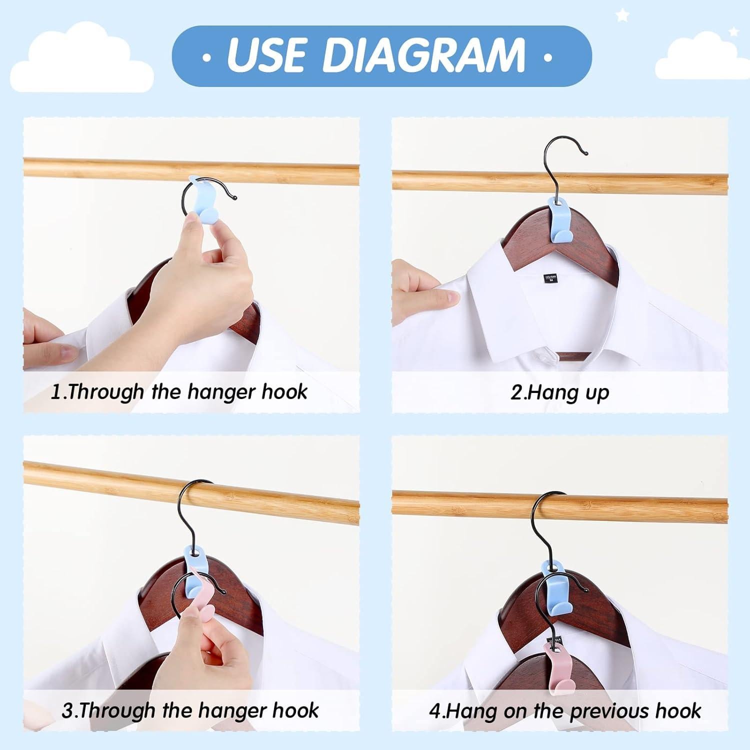 Ganchos Conectores para Perchas Fumete 300 Pcs Ahorra Espacio