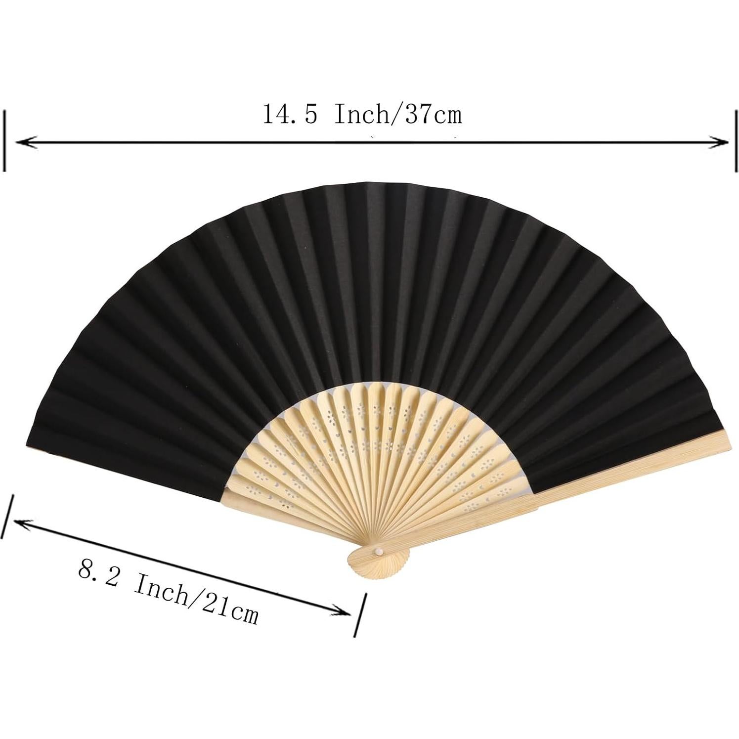 50 Abanicos de Papel Negro con Bolsas de Organza - Decoración Boda