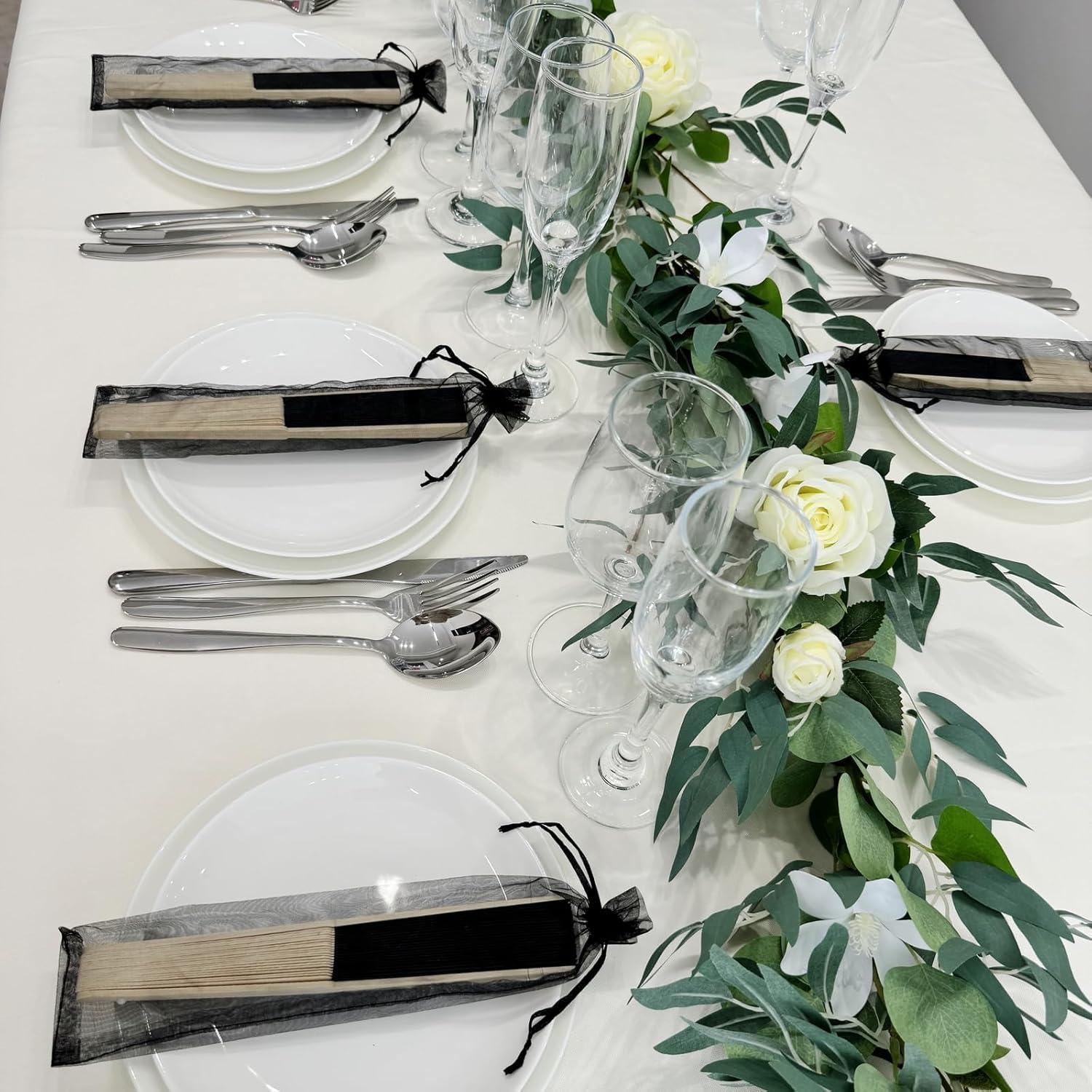 50 Abanicos de Papel Negro con Bolsas de Organza - Decoración Boda