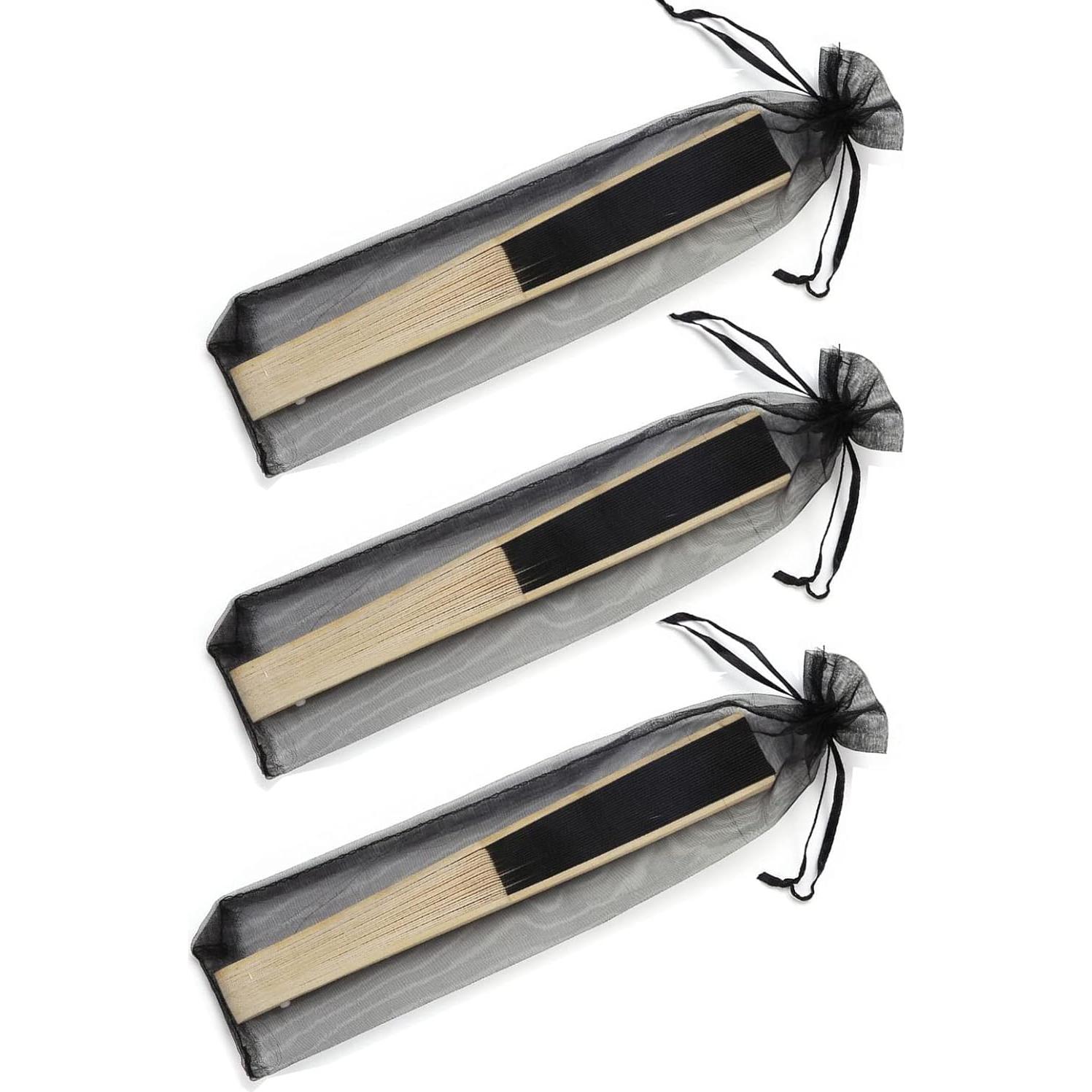 50 Abanicos de Papel Negro con Bolsas de Organza - Decoración Boda