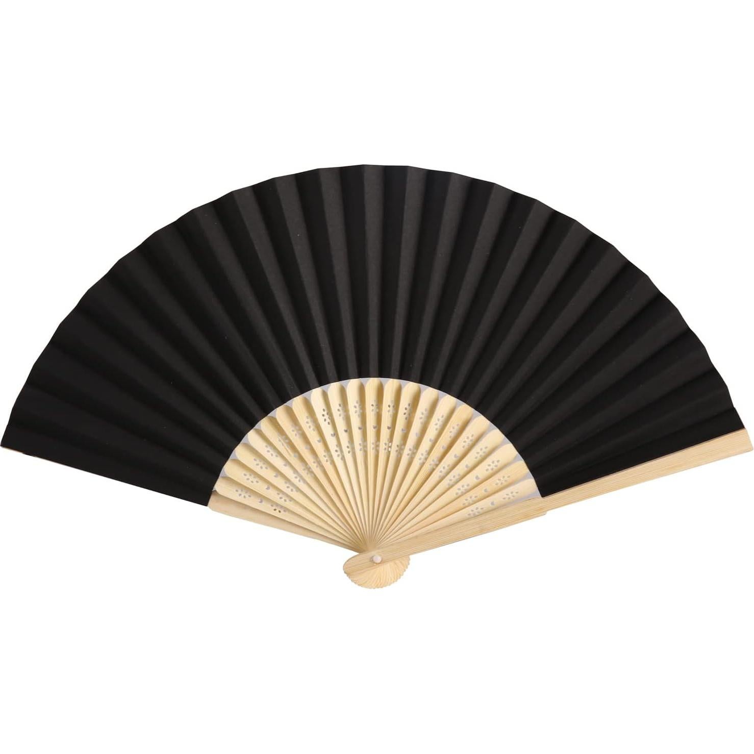 50 Abanicos de Papel Negro con Bolsas de Organza - Decoración Boda