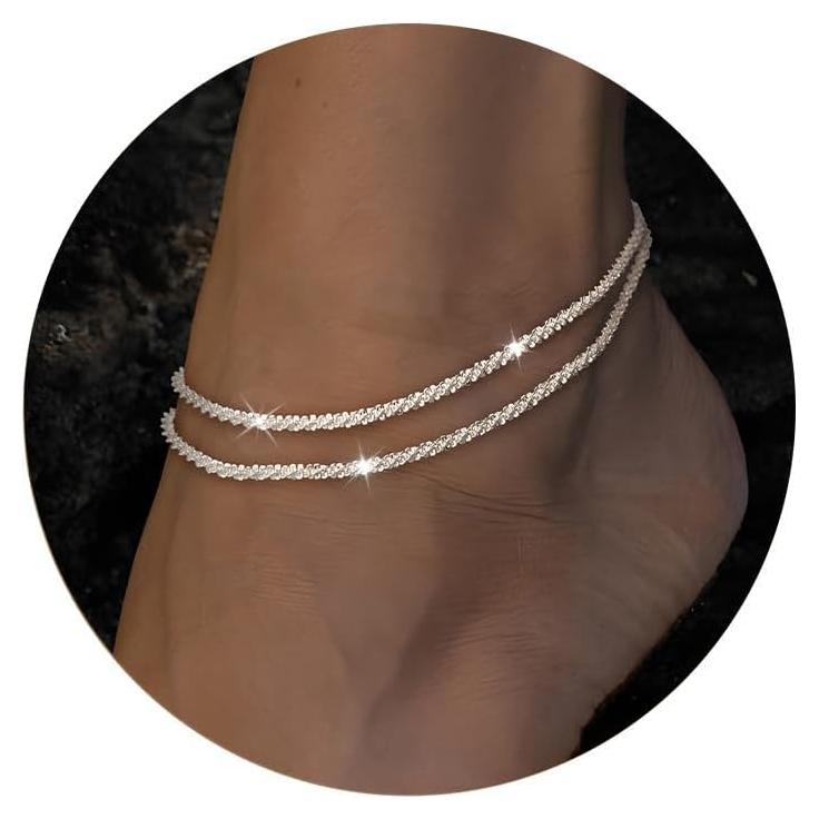 Pulseras de tobillo de plata esterlina Funsanny 21.59 cm - Juego de 2