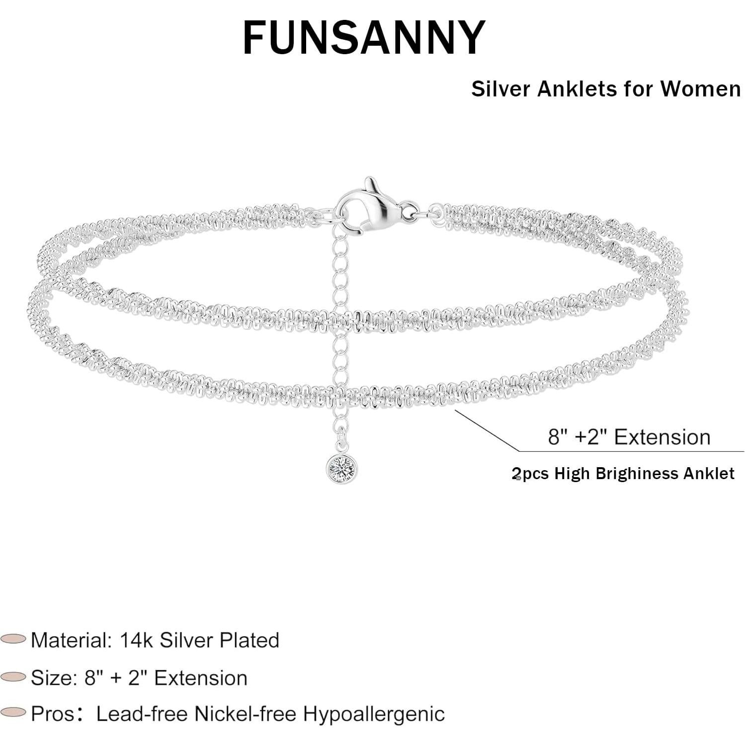 Pulseras de tobillo de plata esterlina Funsanny 21.59 cm - Juego de 2