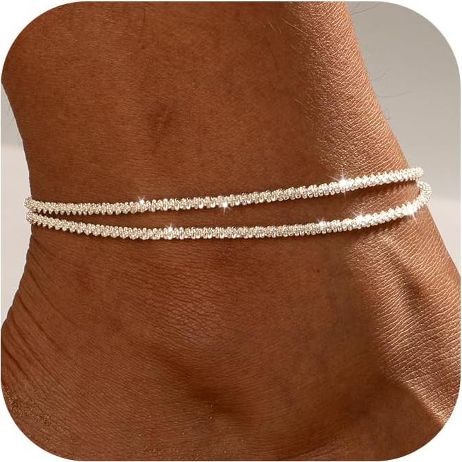Pulseras de tobillo de plata esterlina Funsanny 21.59 cm - Juego de 2