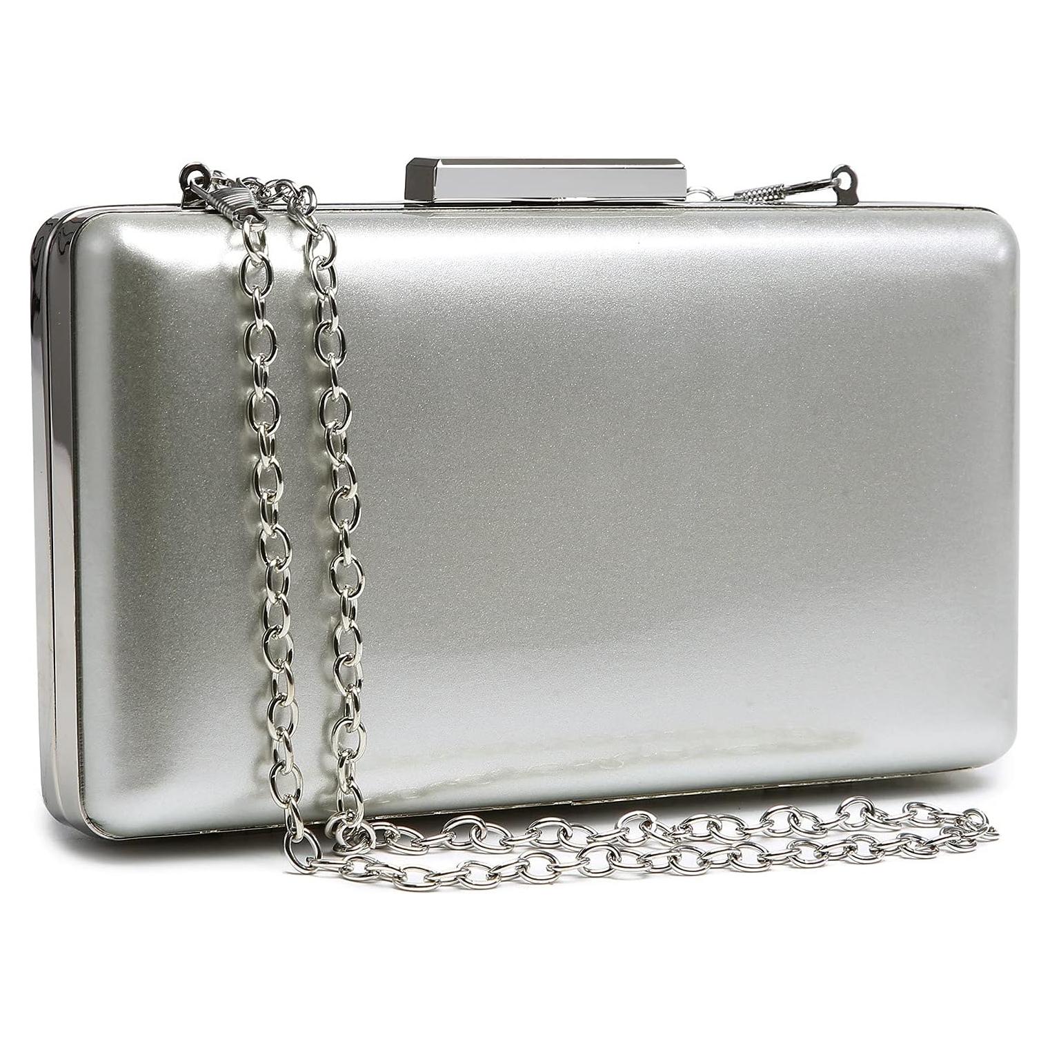 Bolso Clutch de Noche Dasein para Mujeres - Cuero Brillante Plata