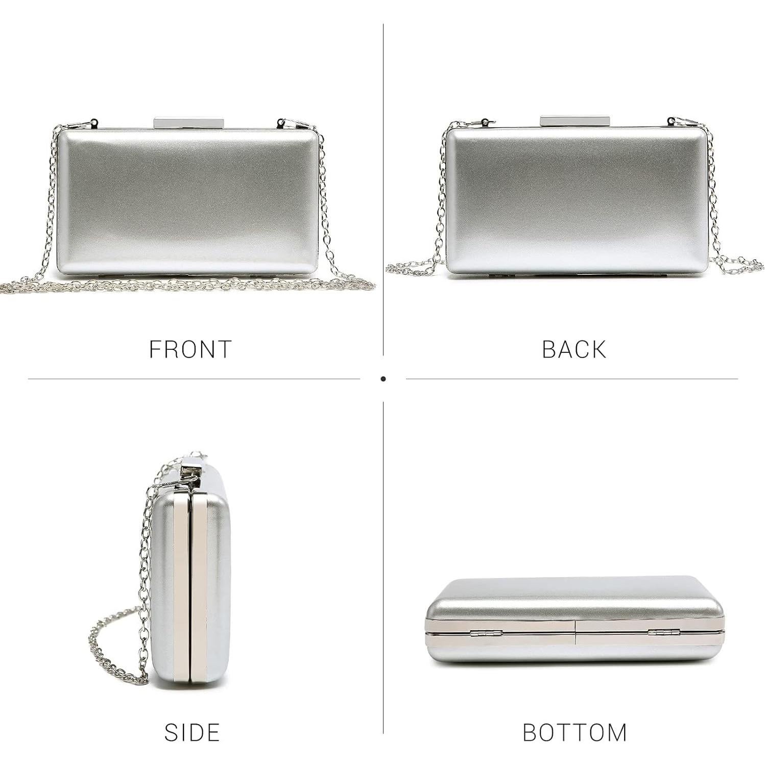 Bolso Clutch de Noche Dasein para Mujeres - Cuero Brillante Plata