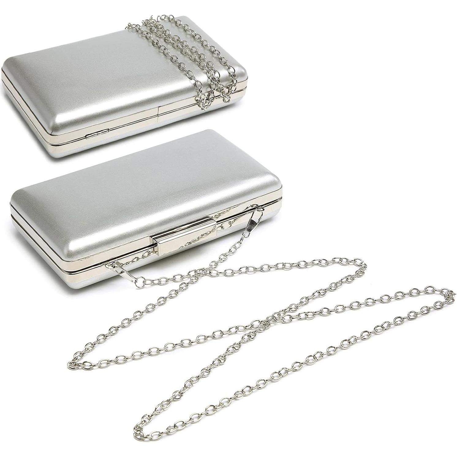 Bolso Clutch de Noche Dasein para Mujeres - Cuero Brillante Plata