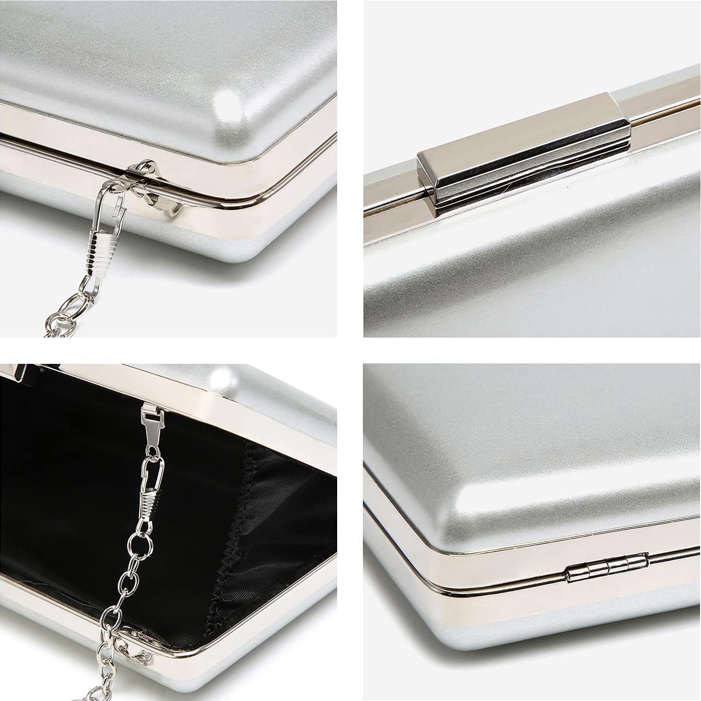 Bolso Clutch de Noche Dasein para Mujeres - Cuero Brillante Plata