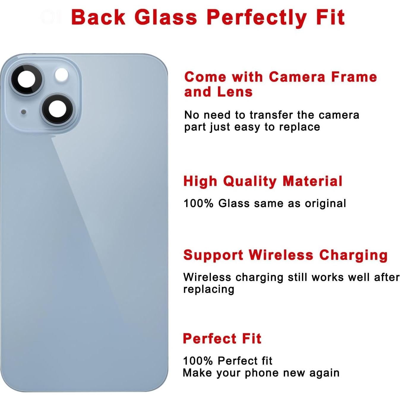 Reemplazo Cristal Trasero iPhone 14 Azul + Kit Herramientas